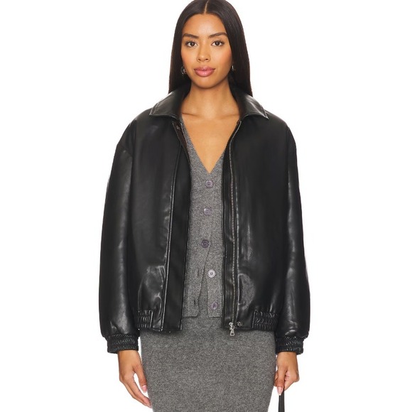 Enza Costa Jackets & Blazers - Enza Costa Vegan Leather Bomber Coat Jacket Black Elastic Waist Minimalist Sz 0
